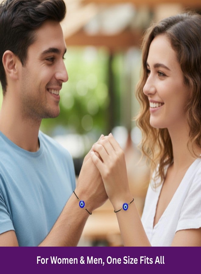 BCS Evil Eye Bracelets Adjustable Black String Amulet for Women Men Authentic Turkish Handmade Glass Bead Good Luck Protection Charm One Size Fits All - Navy Blue (2 Pieces) - Image 2